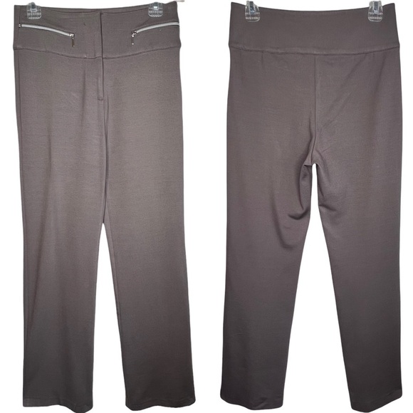 São Paulo Taupe High Rise Stretch Straight Leg Pants Zipper Accents Size 10 Tall - Picture 13 of 13